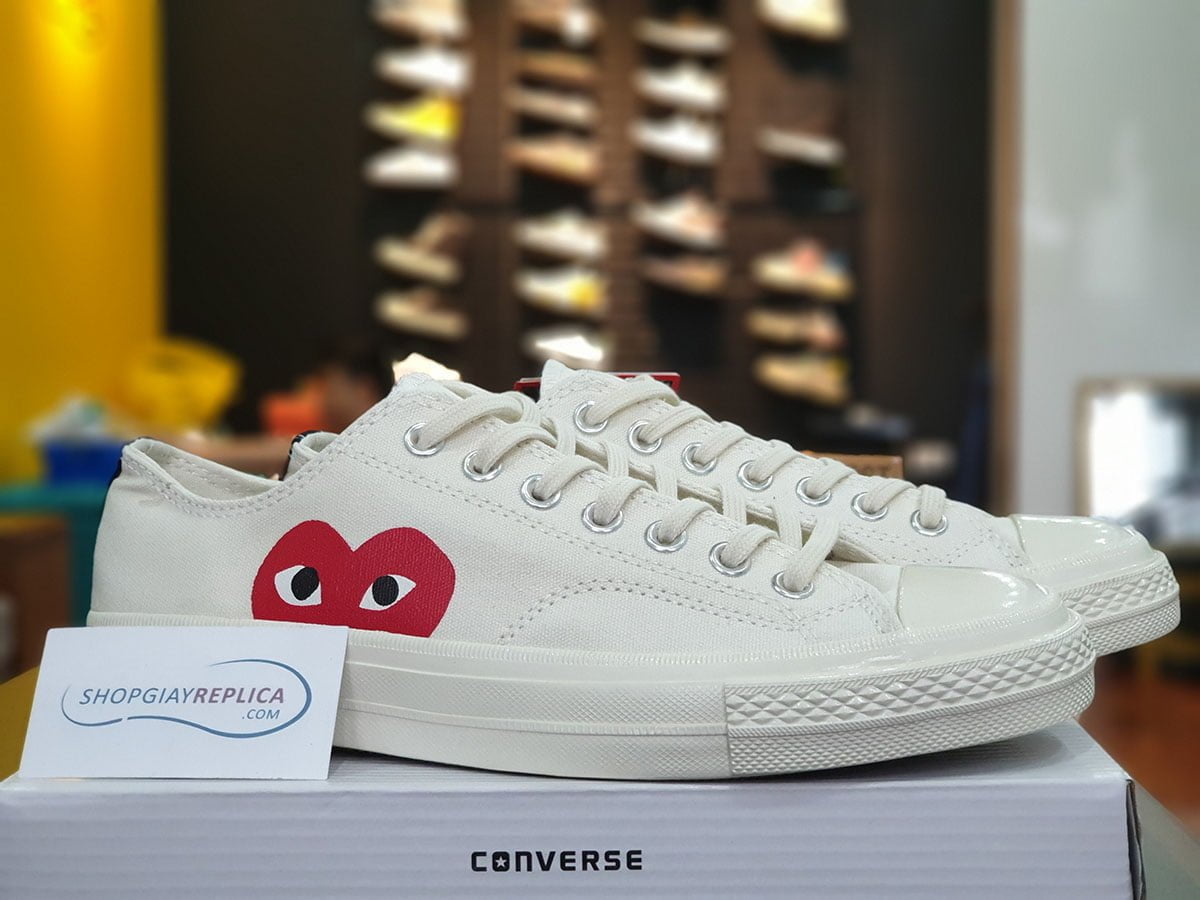 giày converse tim thấp trắng replica