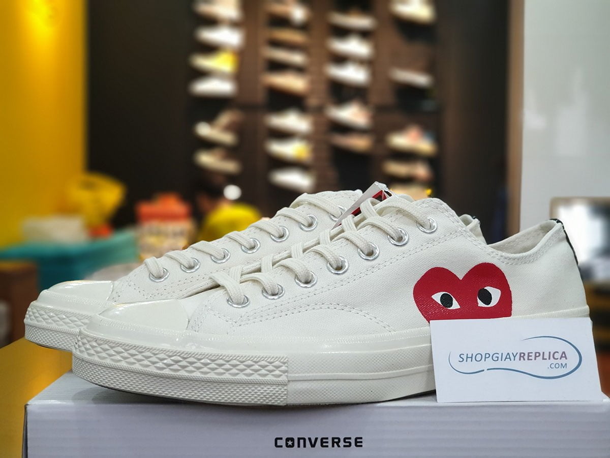 giày converse tim thấp trắng replica