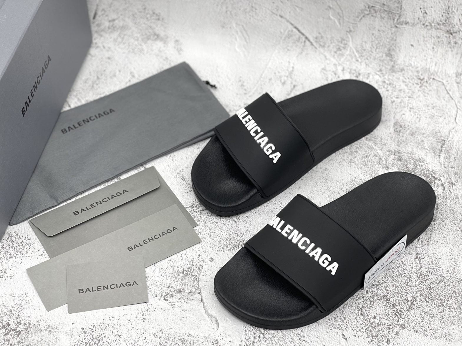 dép balenciaga pool slide black