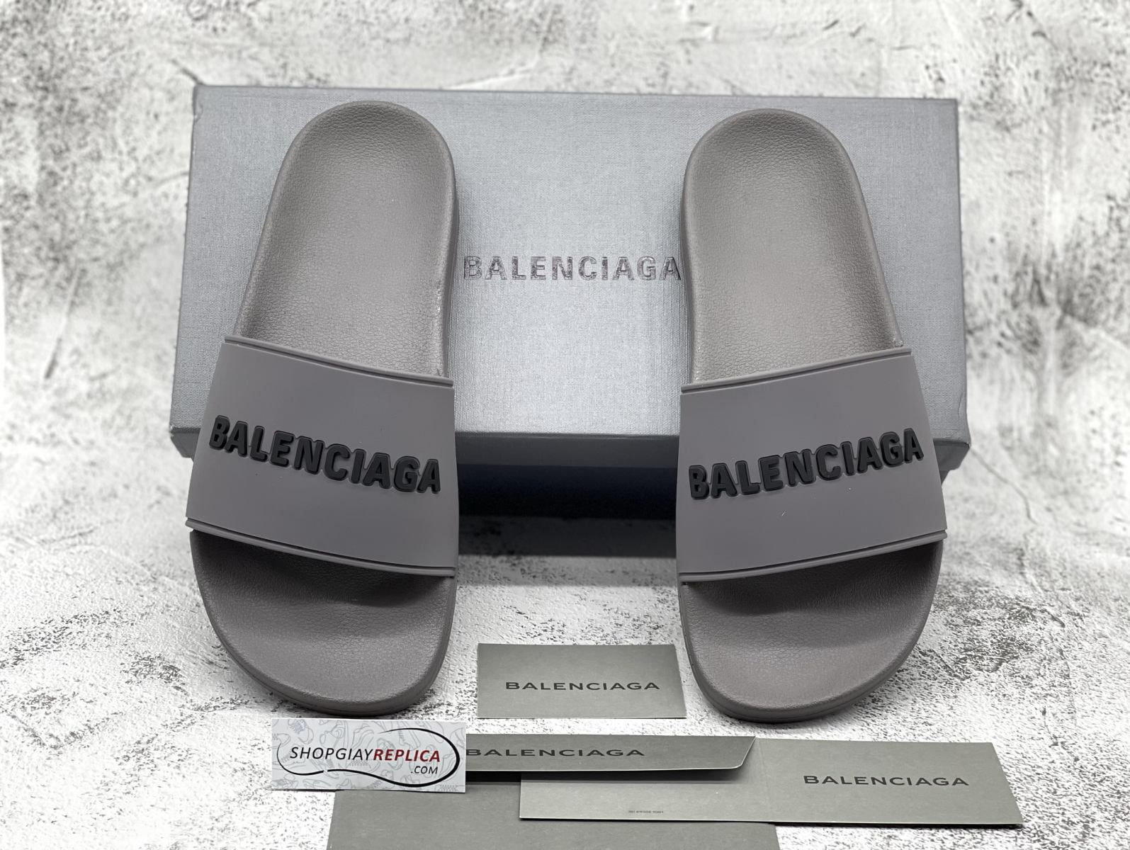 dép balenciaga pool slide grey