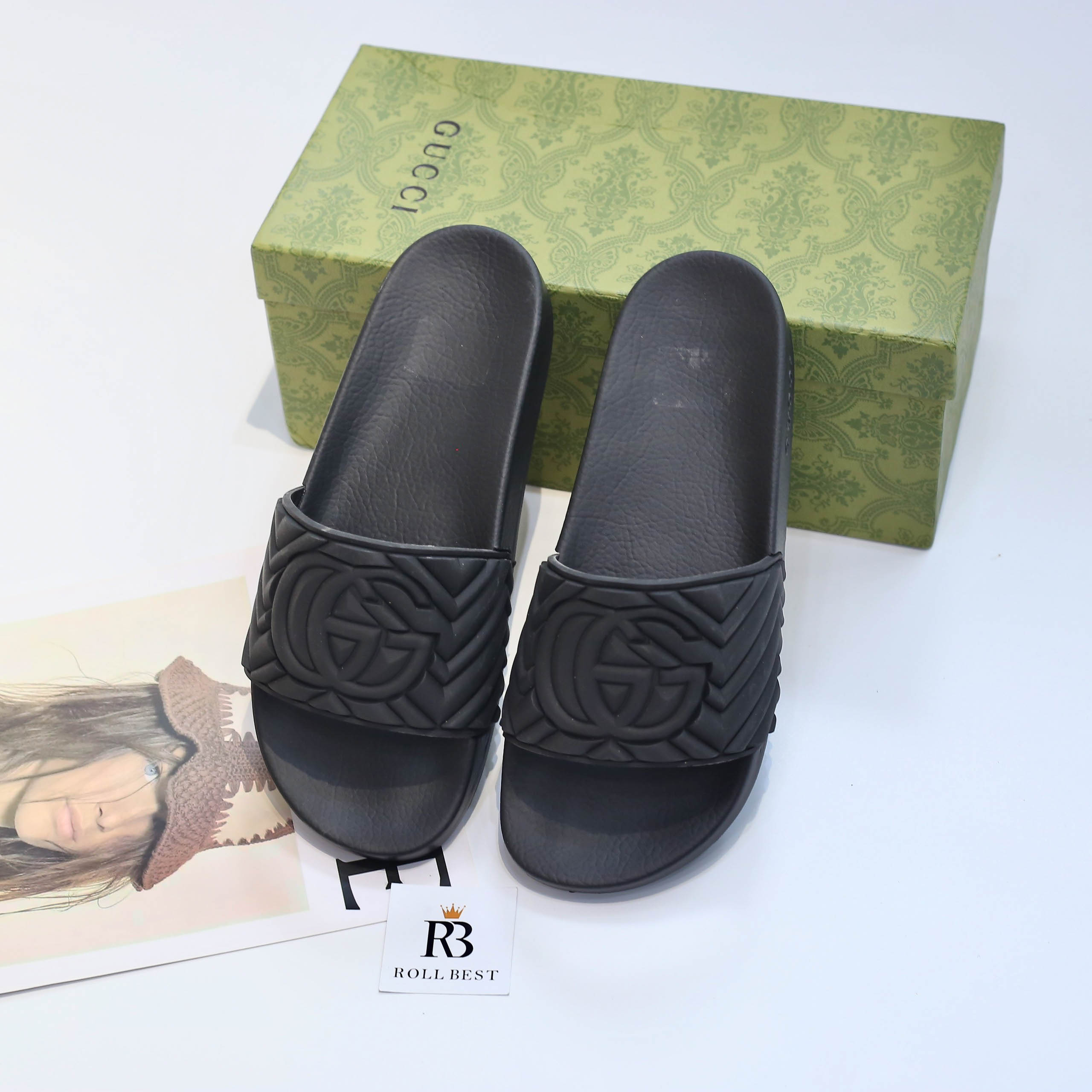 Dép Gucci Matelasse Slide Black Like Auth