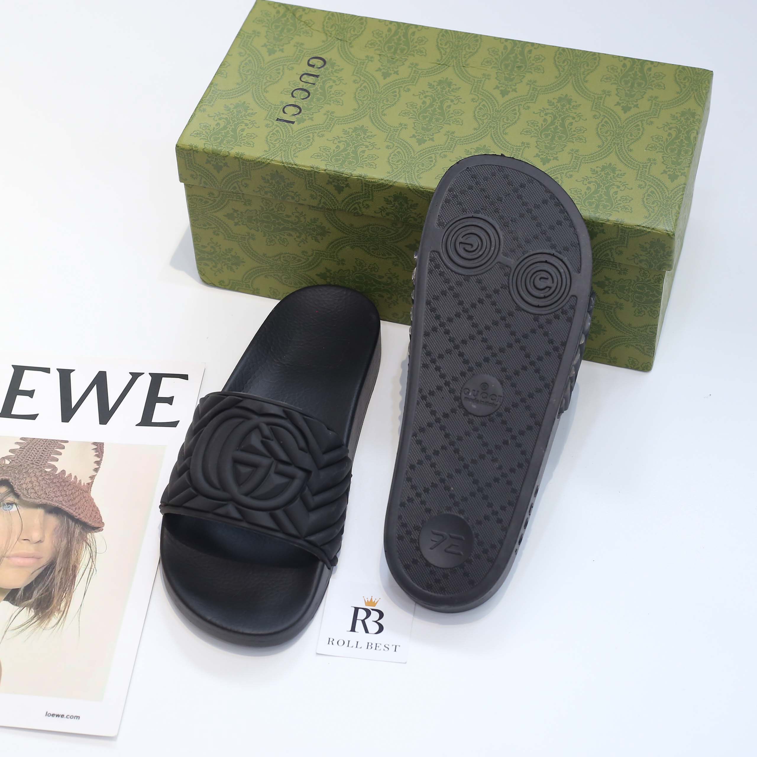 Dép Gucci Matelasse Slide Black Like Auth