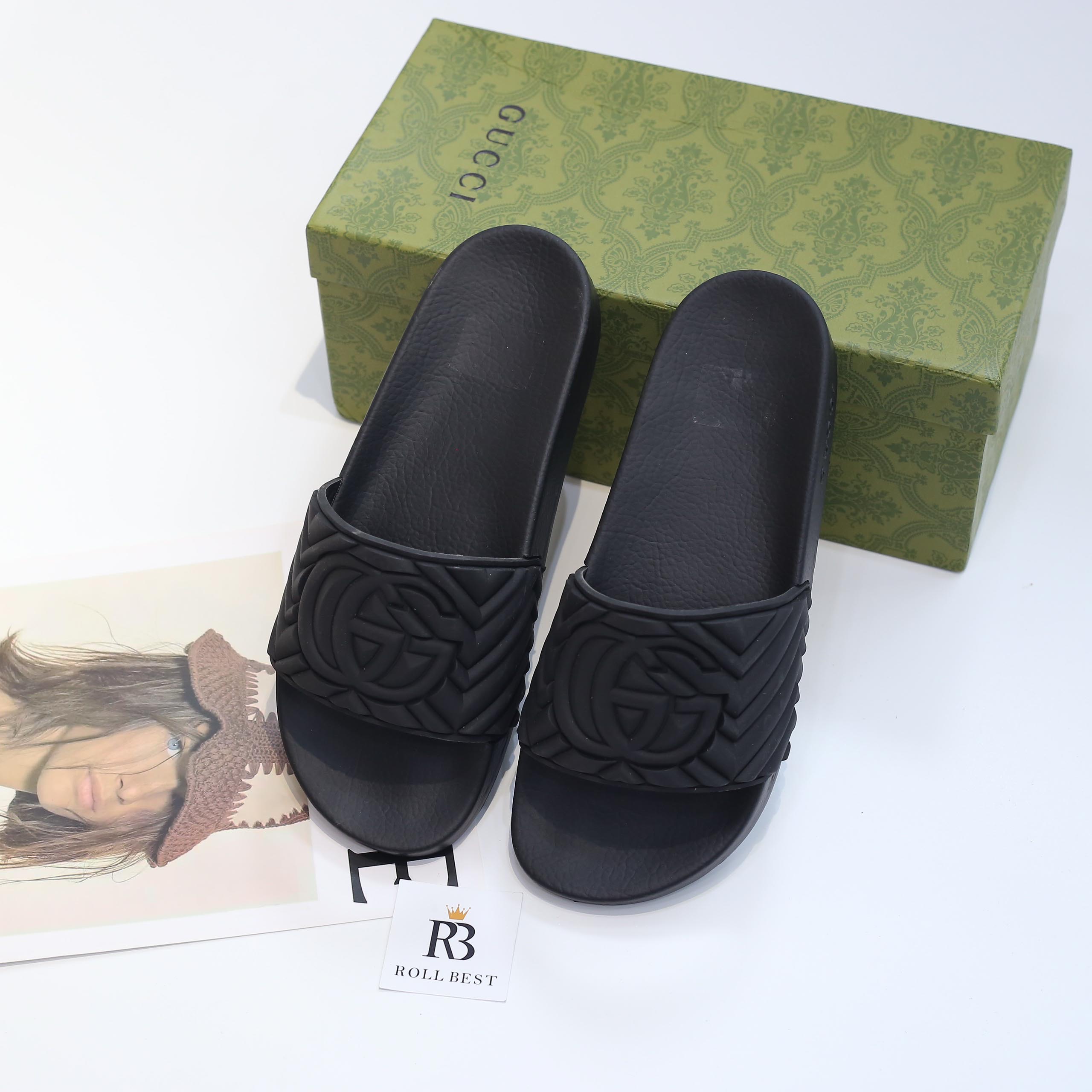 Dép Gucci Matelasse Slide Black Like Auth