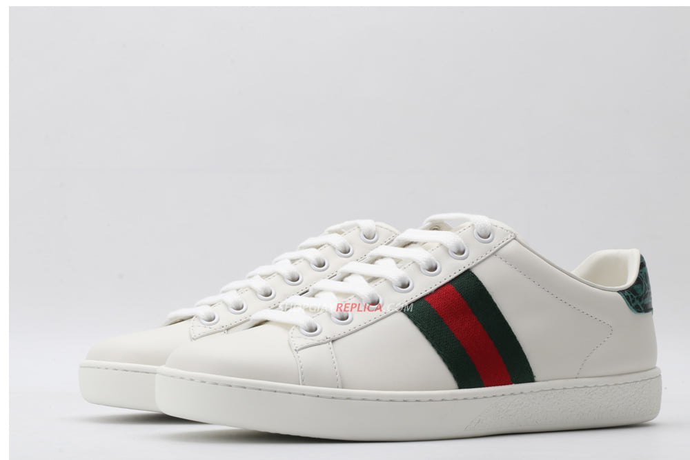 Giày Gucci Ace Leather Sneaker With Green Crocodile Like Auth