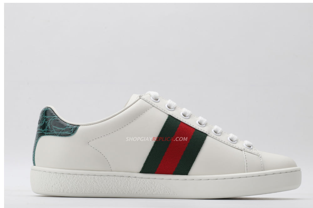 Giày Gucci Ace Leather Sneaker With Green Crocodile Like Auth