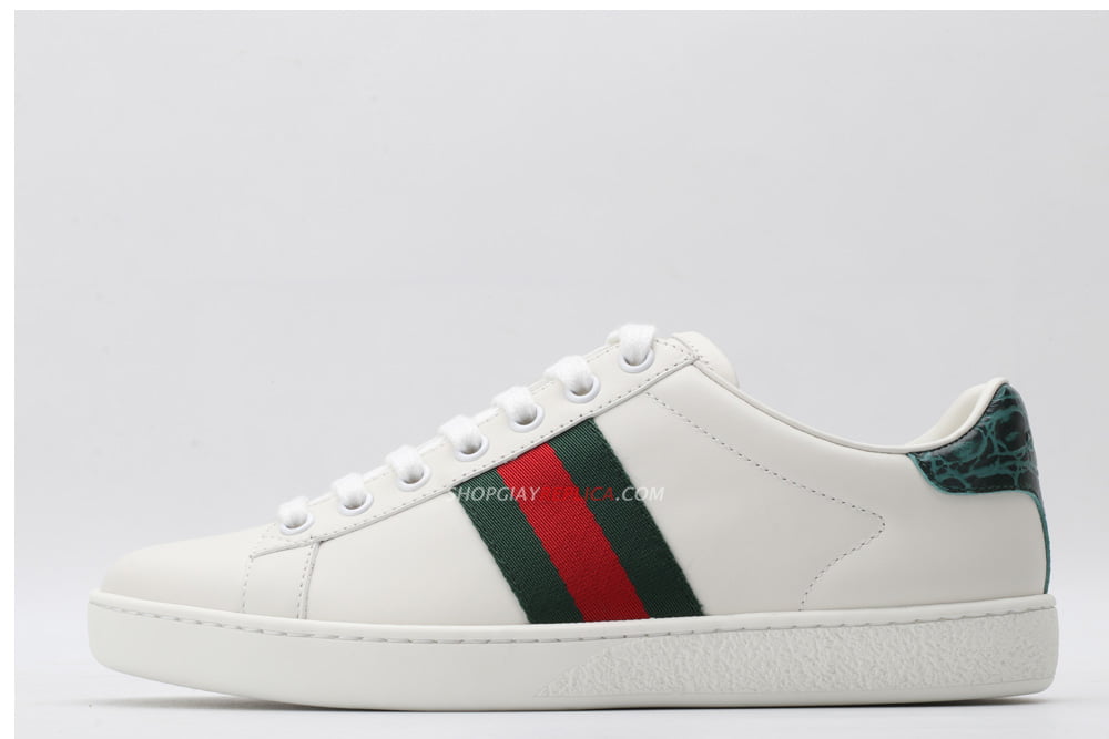 Giày Gucci Ace Leather Sneaker With Green Crocodile Like Auth