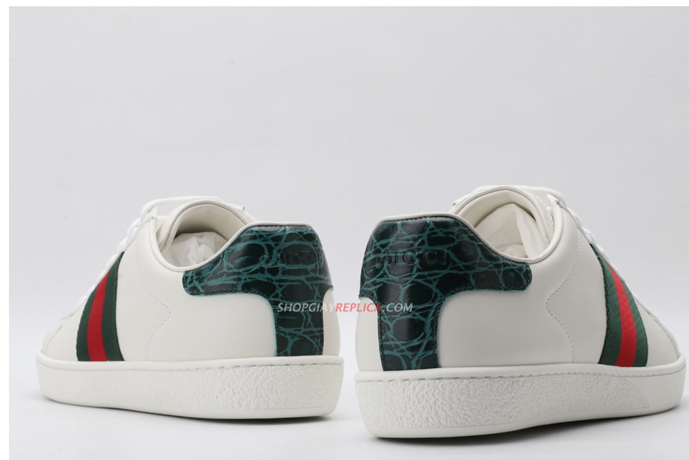 Giày Gucci Ace Leather Sneaker With Green Crocodile Like Auth