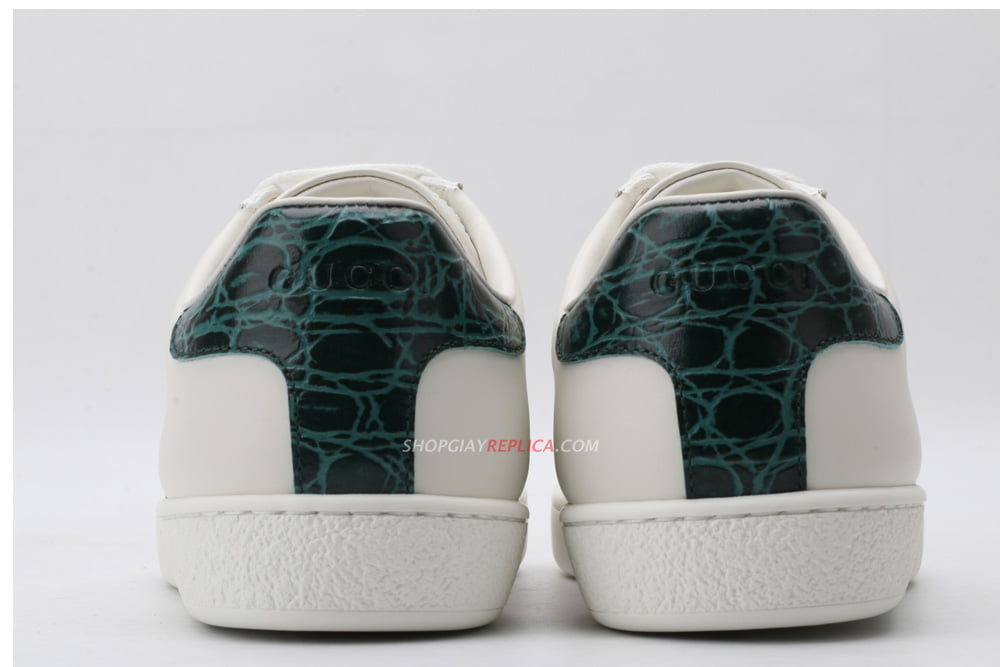 Giày Gucci Ace Leather Sneaker With Green Crocodile Like Auth