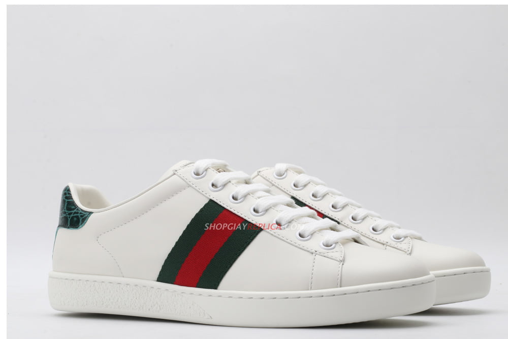 Giày Gucci Ace Leather Sneaker With Green Crocodile Like Auth