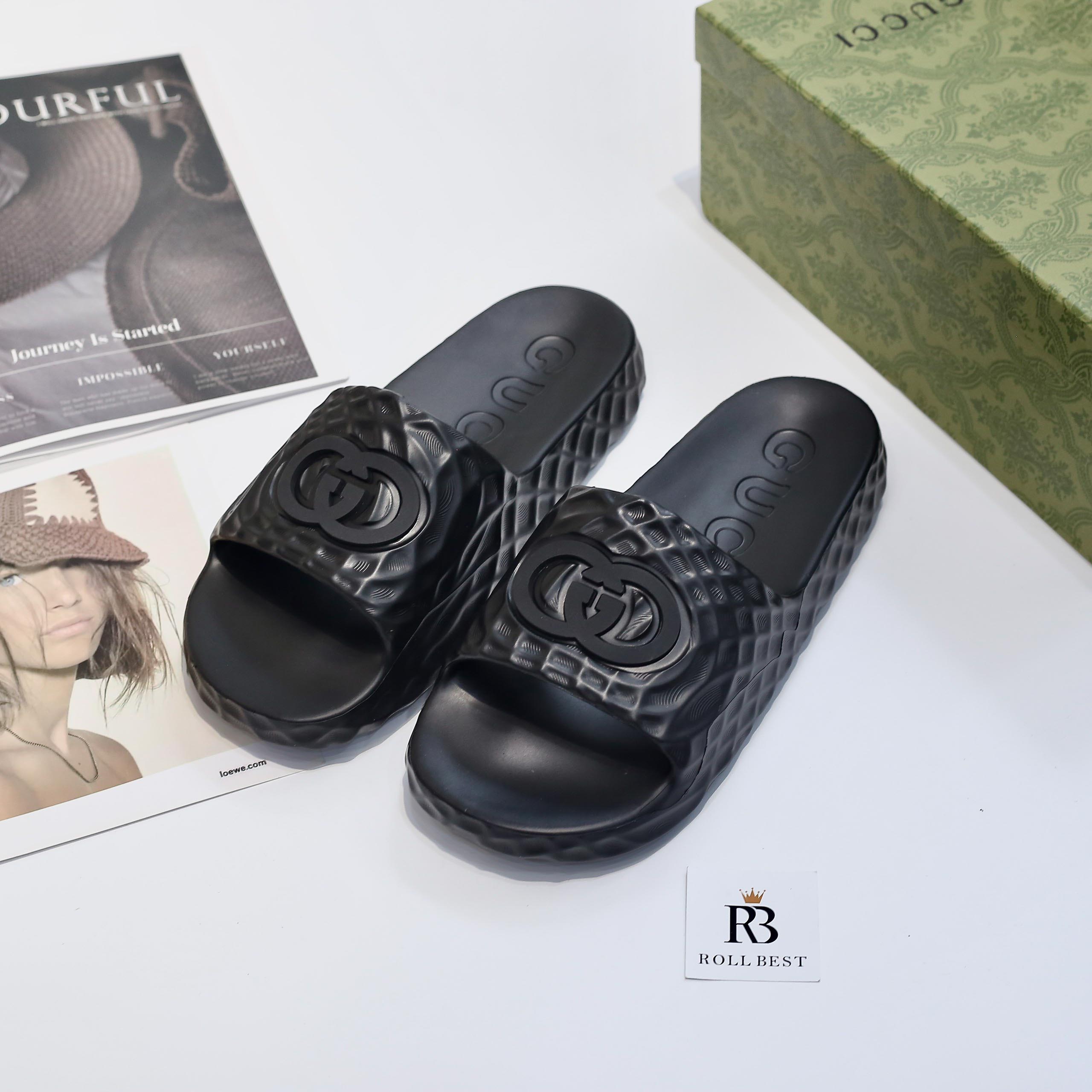 Dép Gucci Interlocking G Slide Sandal Black Like Auth