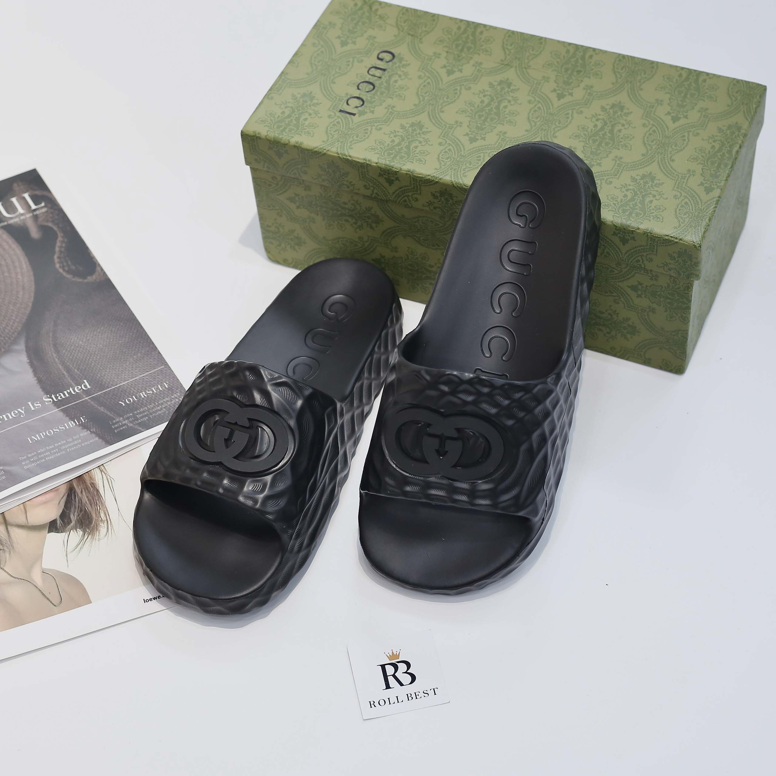 Dép Gucci Interlocking G Slide Sandal Black Like Auth