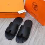 Dép hàng hiệu Hermes Nam Full Đen Da Taiga (Sần) Siêu Cấp