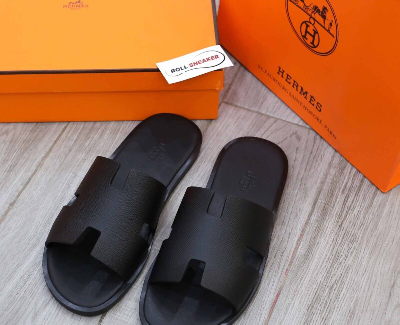 Dép hàng hiệu Hermes Nam Full Đen Da Taiga (Sần) Siêu Cấp