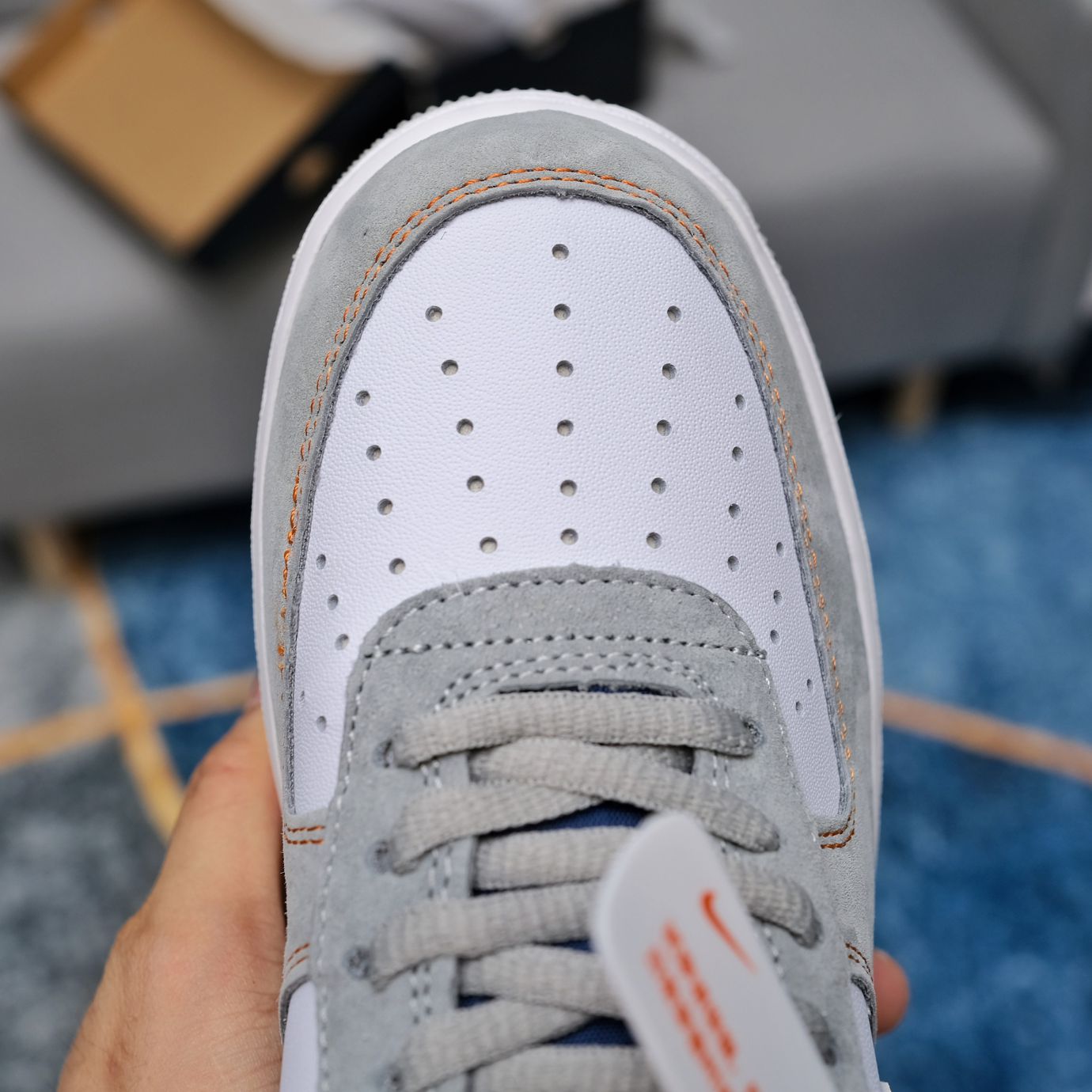 Giày Nike Air Force 1 Cool Grey Xám Gót Cam rep 1:1
