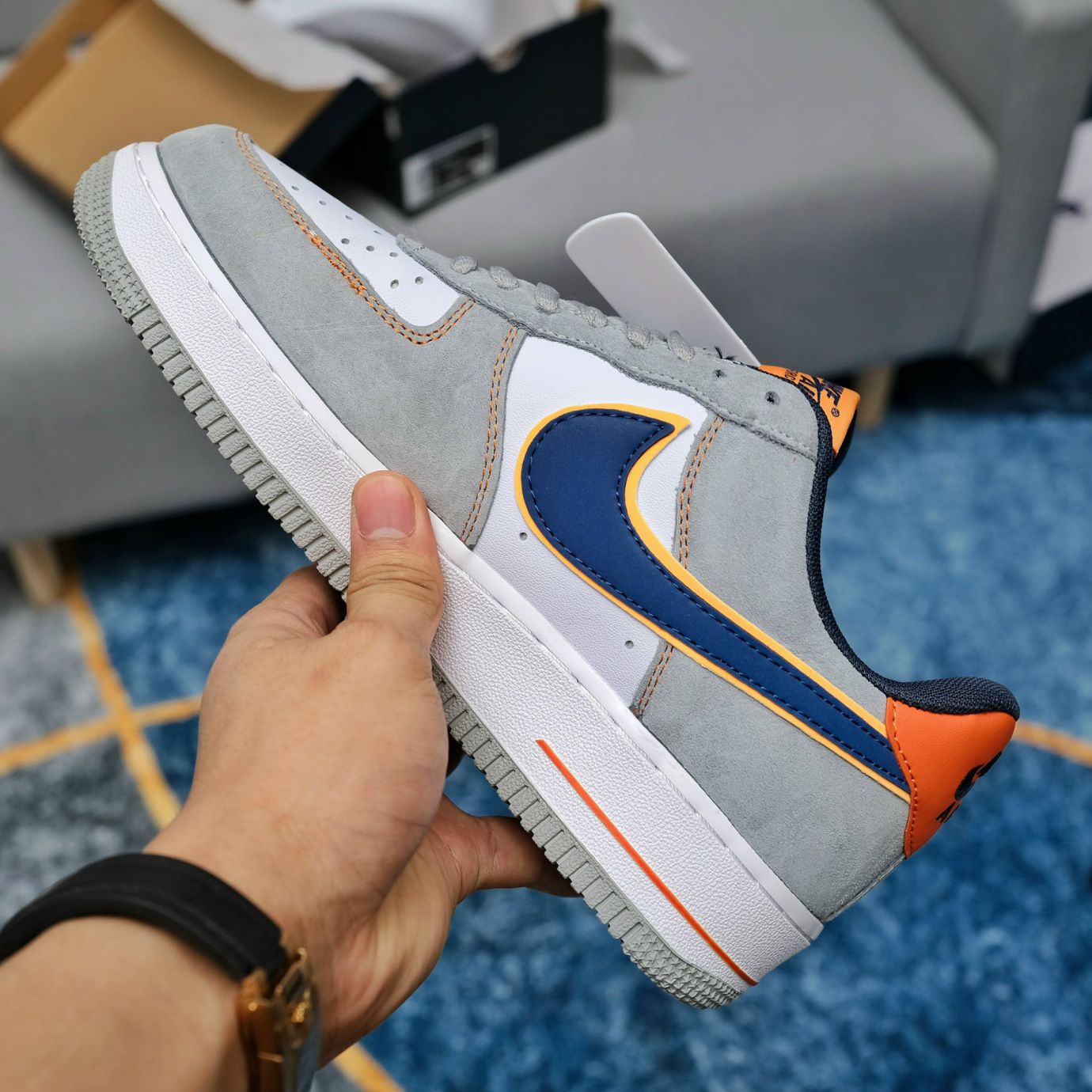 Giày Nike Air Force 1 Cool Grey Xám Gót Cam rep 1:1