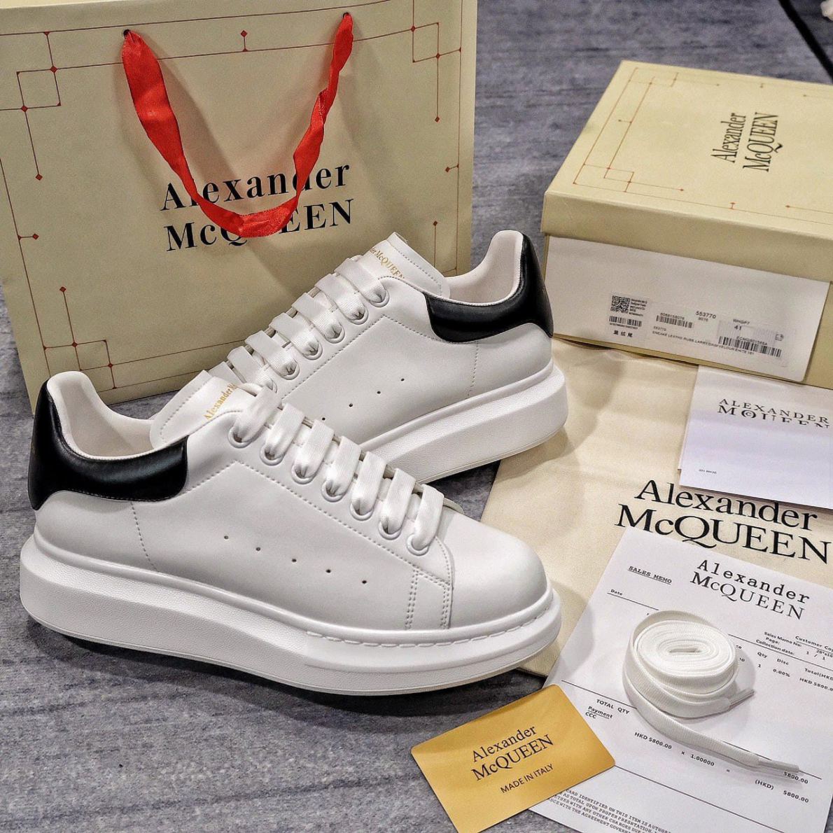 Giày Alexander McQueen gót Da trơn Đen Siêu Cấp