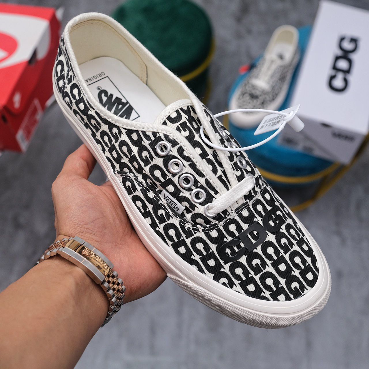 Giày Vans Comme des Garçons x OG Authentic LX ‘CDG Print Blanc De Blanc’ Like Auth