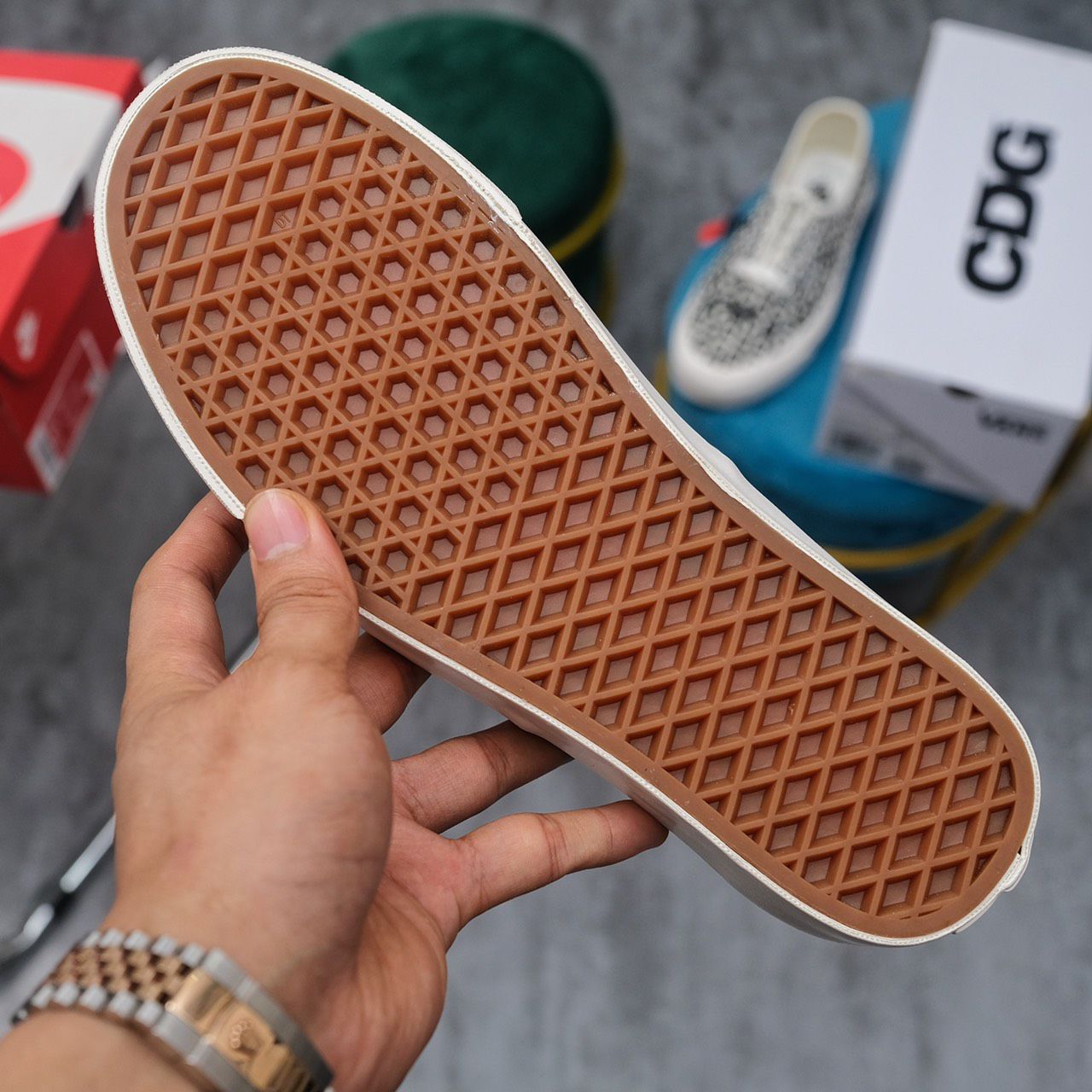 đế Giày Vans Comme des Garçons x OG Authentic LX ‘CDG Print Blanc De Blanc’ Like Auth