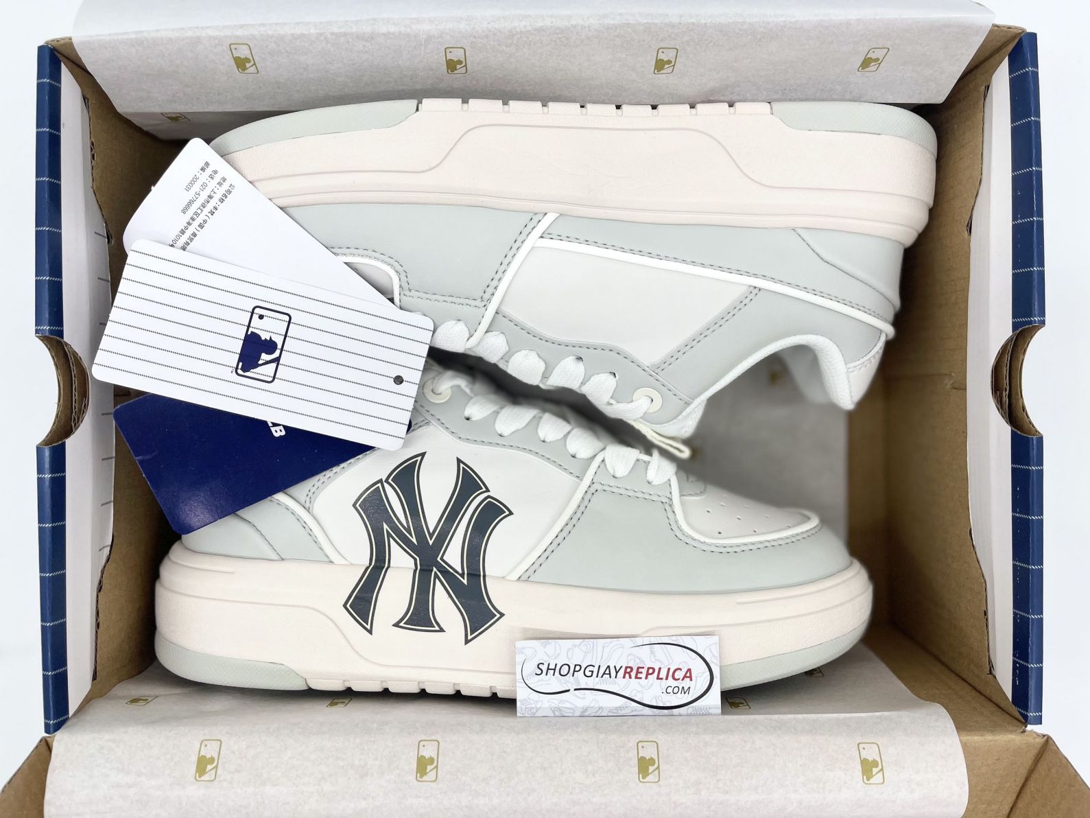 Giày MLB Chunky Liner Low New York Yankees ‘White Grey’ Like Auth