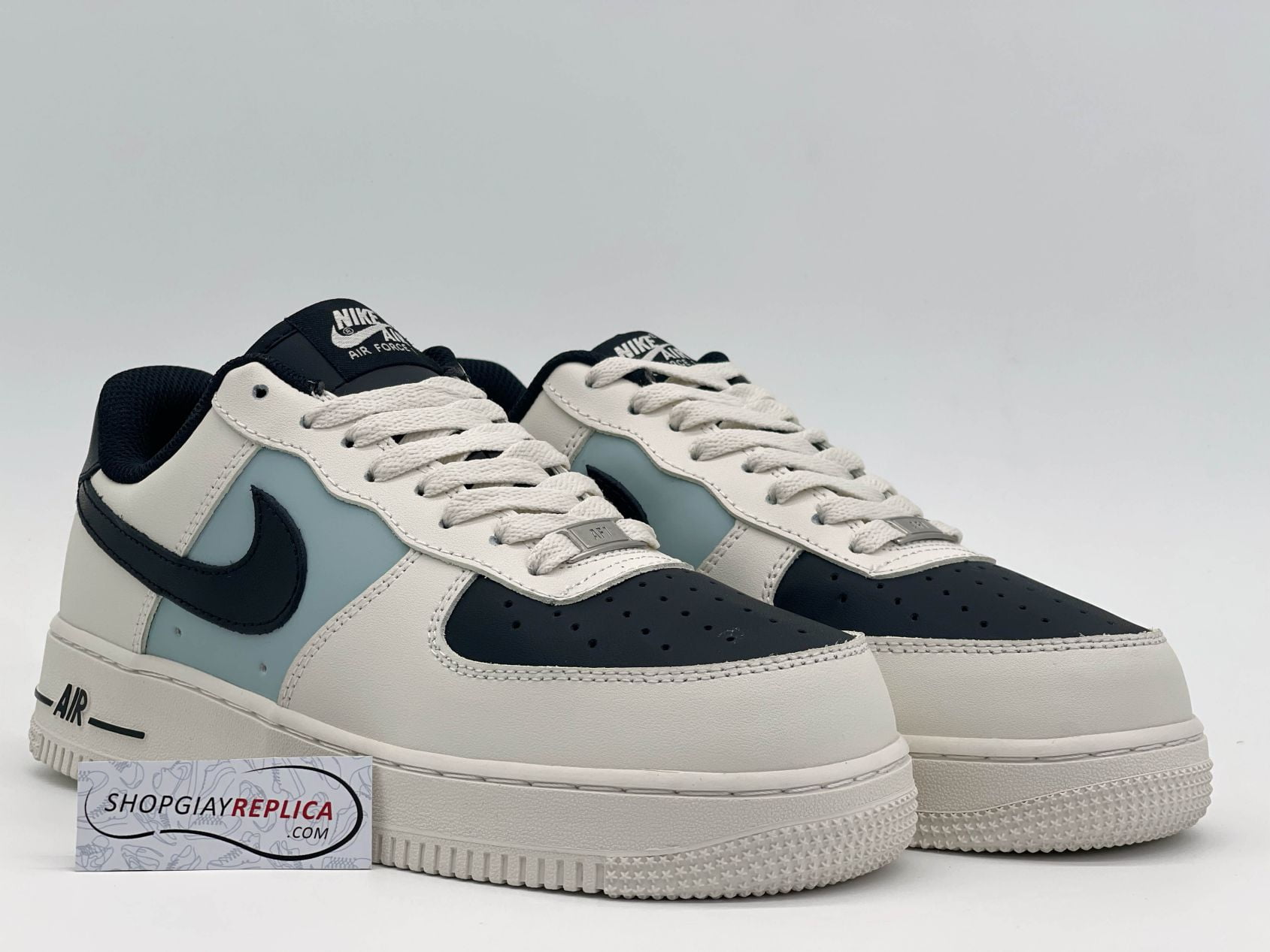 Giày Air Force 1 Low Cream Black Swoosh rep 1:1