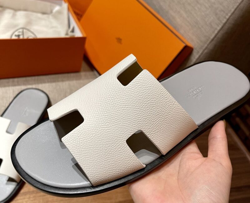 Dép Hermes Izmir da Epsom Trắng Đế Xám