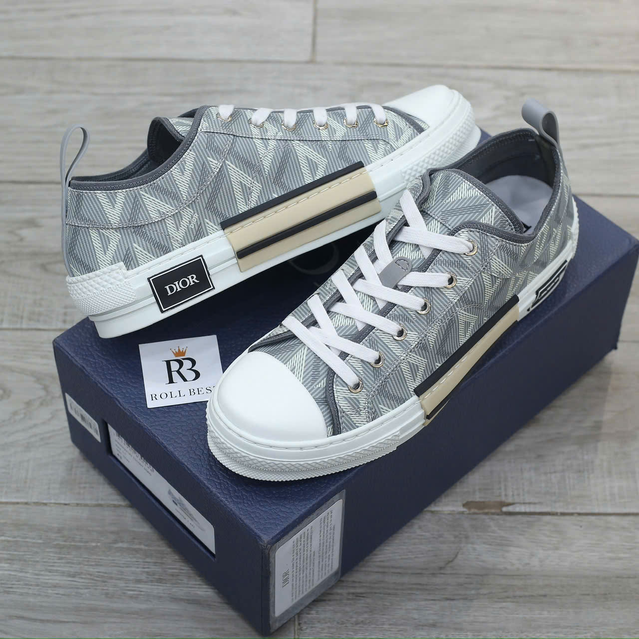 Giày Dior B23 Low Gray CD Diamond Canvas Best Quality