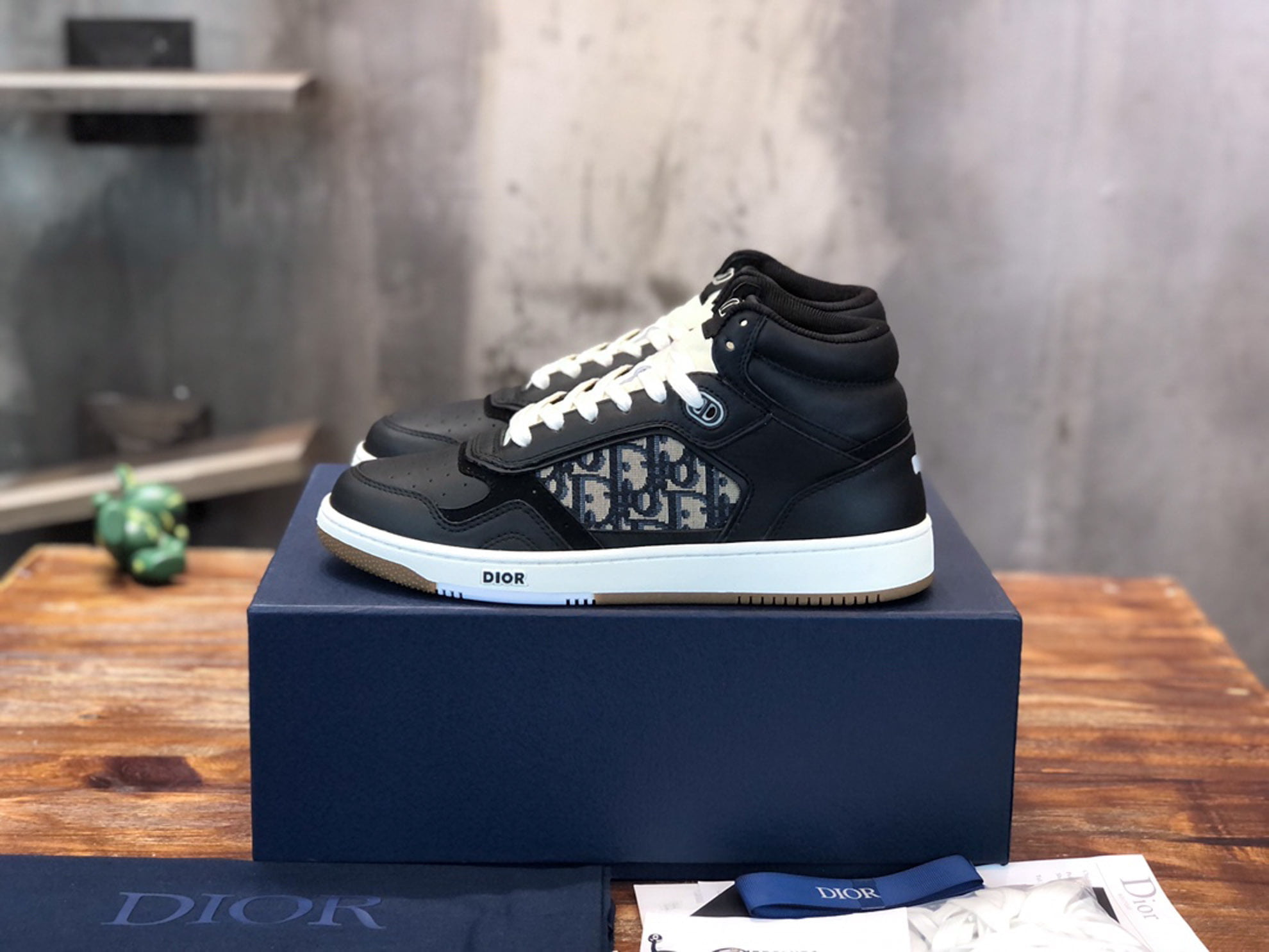 Giày Dior B27 High Black họa tiết vải Dior Oblique Jacquard Like Auth