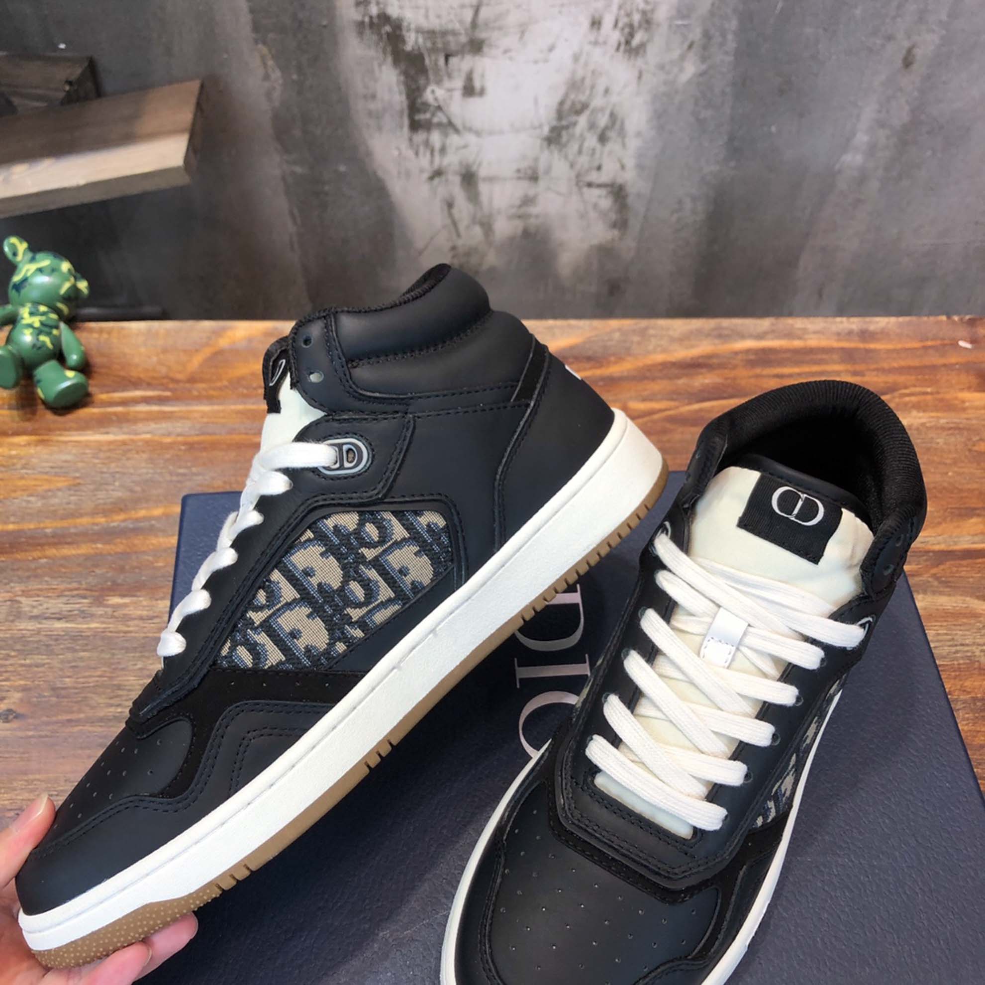 Giày Dior B27 High Black họa tiết vải Dior Oblique Jacquard Like Auth