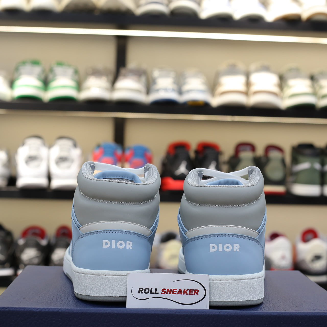 Giày Dior B27 High Light Blue and White Gray họa tiết vải Dior Oblique Jacquard Like Auth