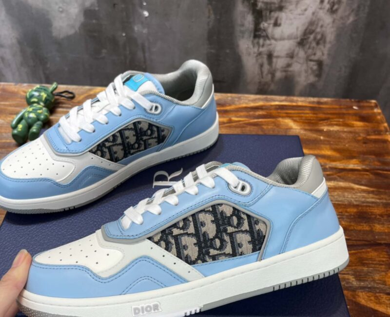 Giày Dior B27 Low Light Blue and White Gray họa tiết vải Dior Oblique Jacquard Like Auth