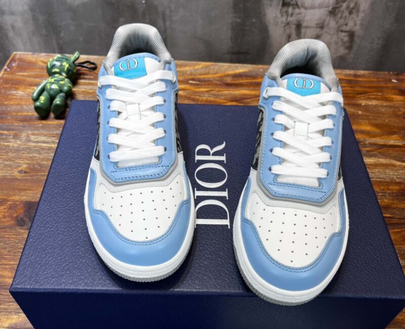 Giày Dior B27 Low Light Blue and White Gray họa tiết vải Dior Oblique Jacquard Like Auth
