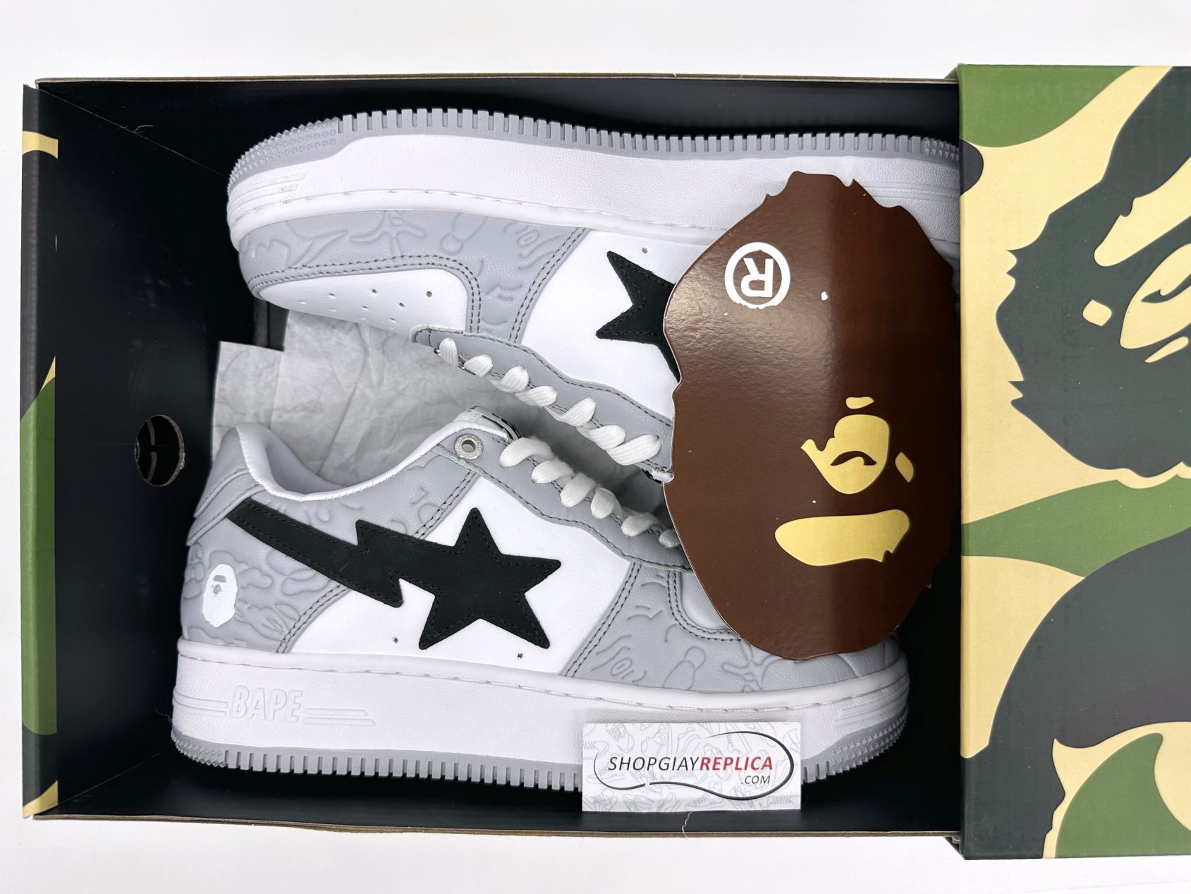 Giày A Bathing Ape Bape Sta Low Grey Black Rep 1:1