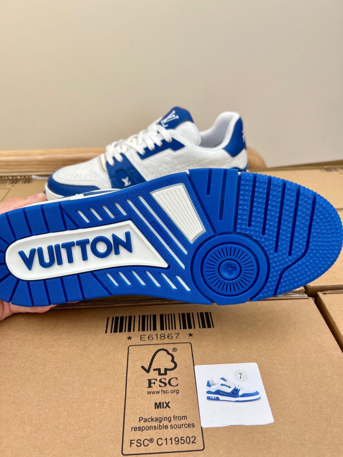 Giày Louis Vuitton Lv Trainer #54 Signature Blue White Like Auth