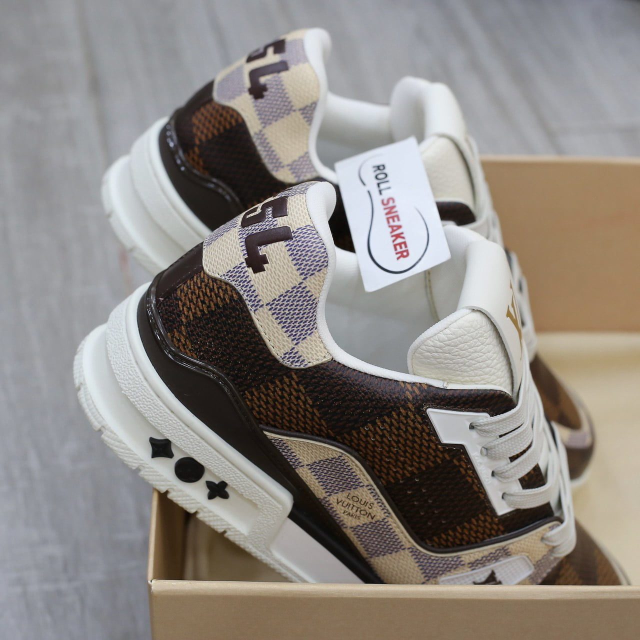 Giày Louis Vuitton LV Trainer #54 Damier Ebene Multi Like Auth