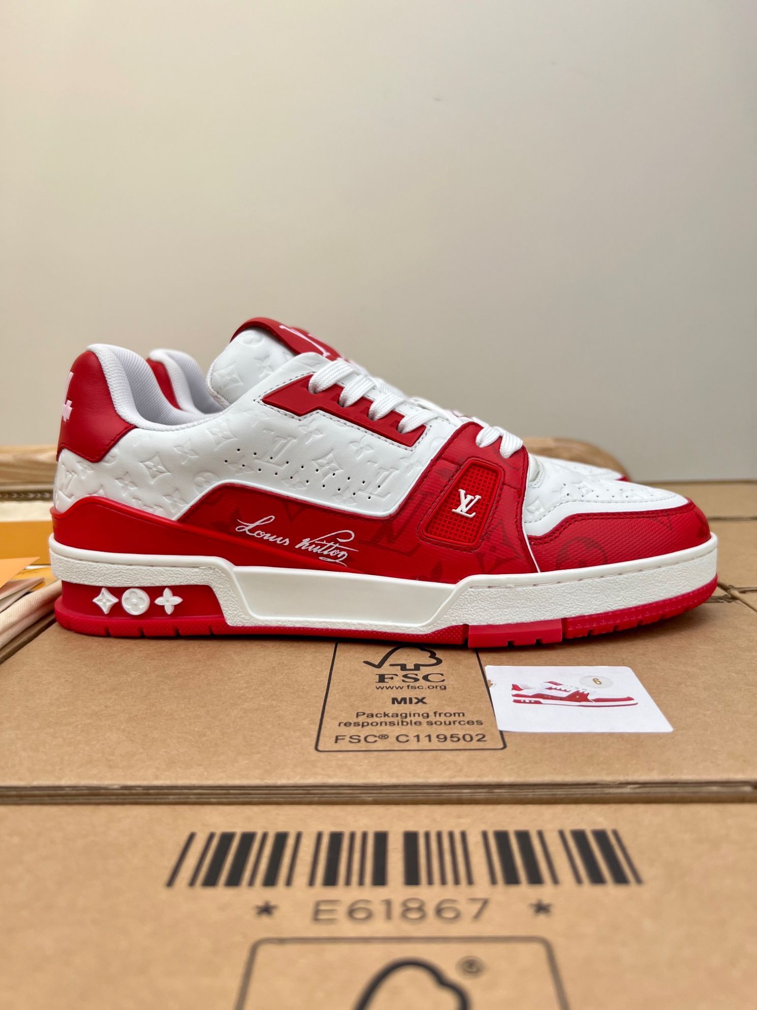 Giày Louis Vuitton Lv Trainer #54 Đỏ Signature Red Like Auth