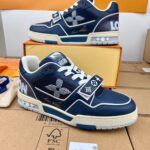 Giày Louis Vuitton Lv Trainer Xanh Navy quai Velcro Like Auth