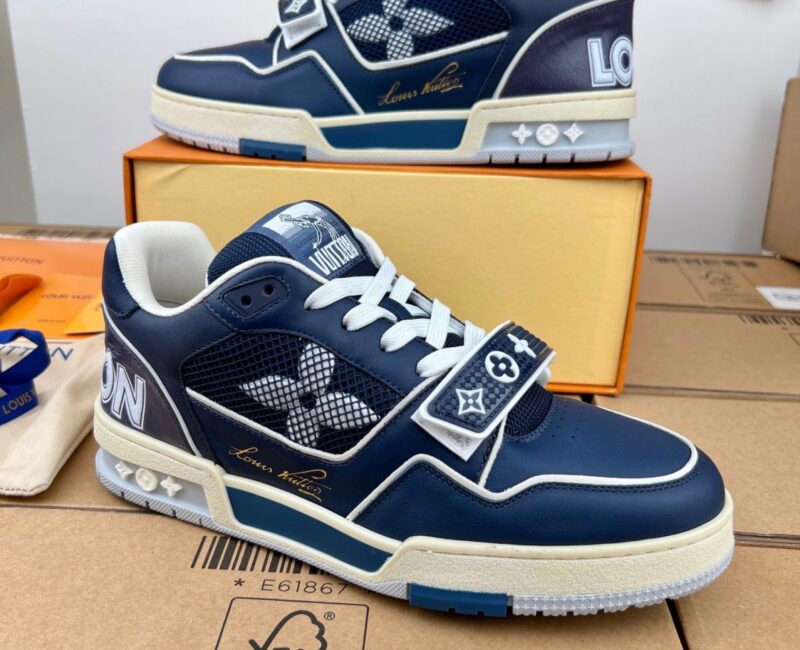 Giày Louis Vuitton Lv Trainer Xanh Navy quai Velcro Like Auth