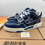 Giày Louis Vuitton Lv Trainer màu Xanh Navy quai Velcro Like Auth