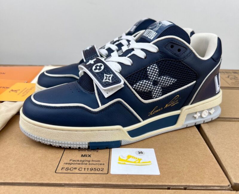 Giày Louis Vuitton Lv Trainer màu Xanh Navy quai Velcro Like Auth
