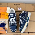 Giày Louis Vuitton Lv Trainer Monogram Xanh Navy quai Velcro Like Auth