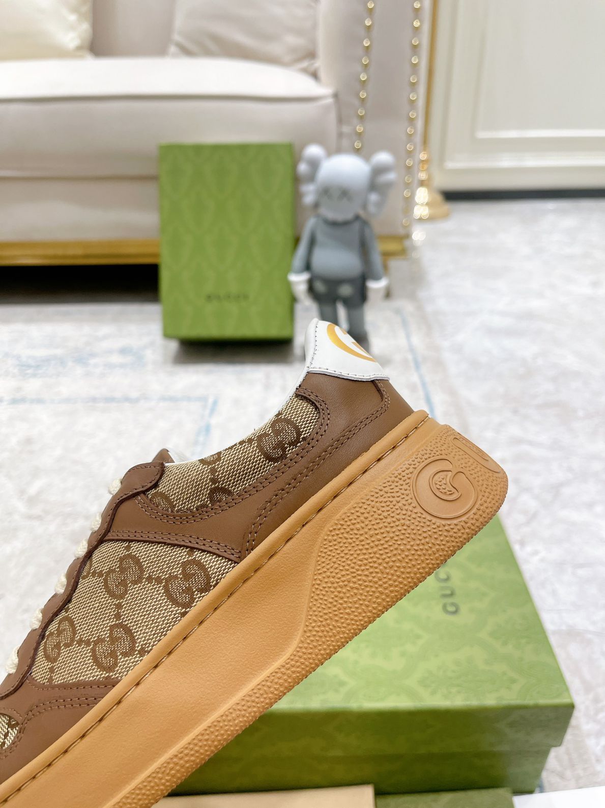 Giày Gucci GG Sneaker Brown leather họa tiết Orignal GG canvas Like Auth