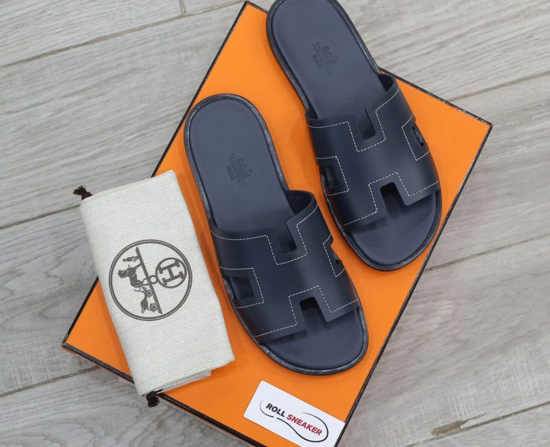 Dép Hermes izmir Marine/White Stitch Da Trơn Best Quality