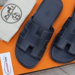 Dép Hermes izmir Marine/White Stitch Da Trơn Best Quality