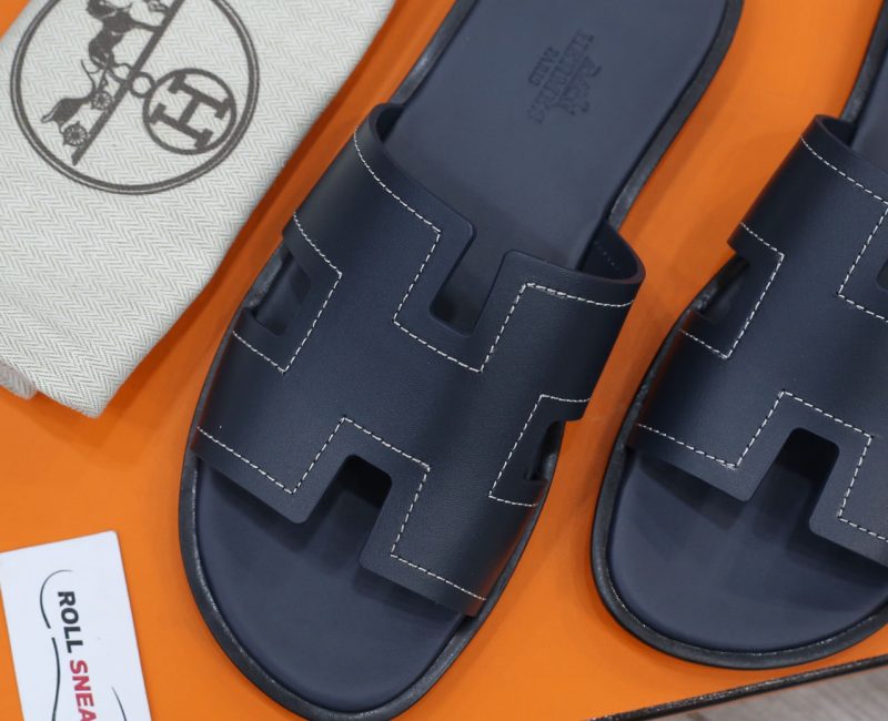 Dép Hermes izmir Marine/White Stitch Da Trơn Best Quality