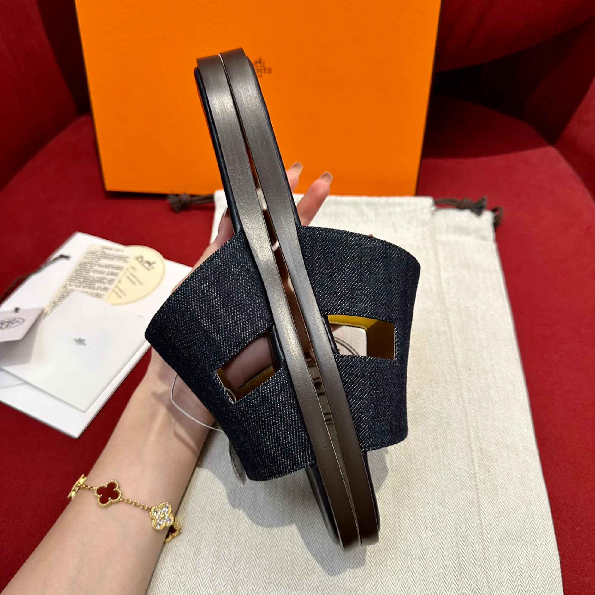 Dép Hermes Izmir Xanh Bleu Brut Da Denim Best Quality