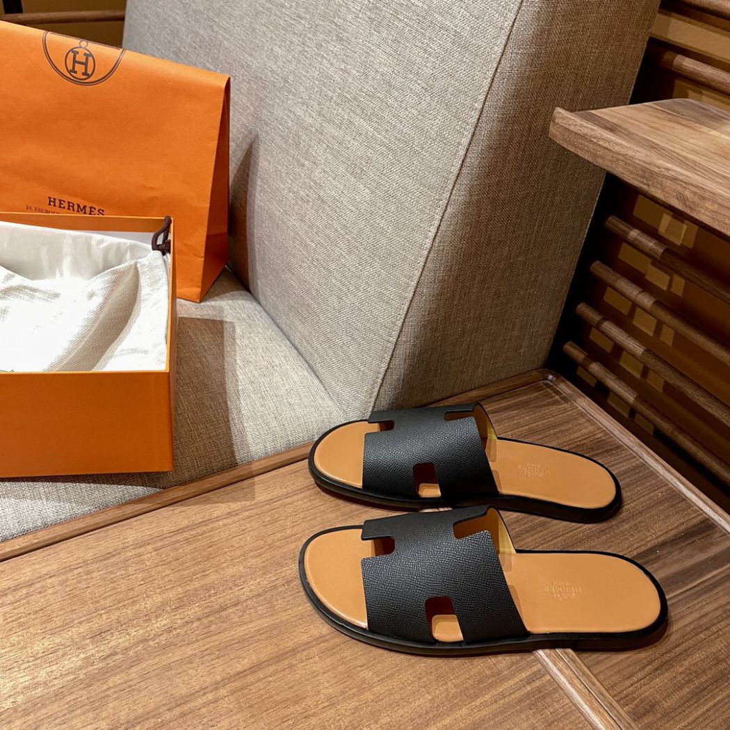 Dép Hermes da Epsom Đen Đế Nâu Like Auth