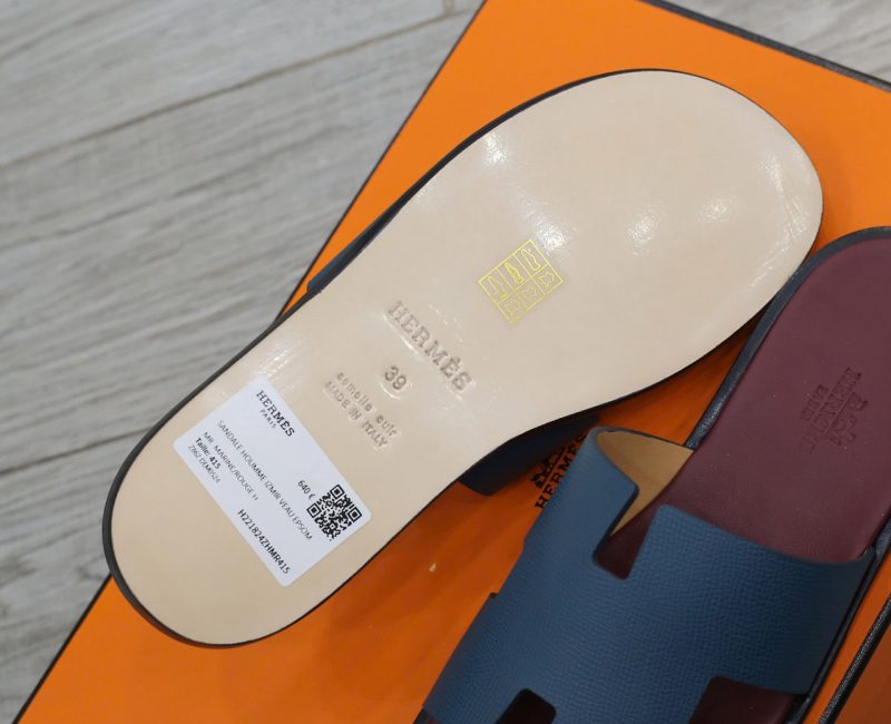 Dép Hermes da Epsom Xanh Đế Đỏ Mận