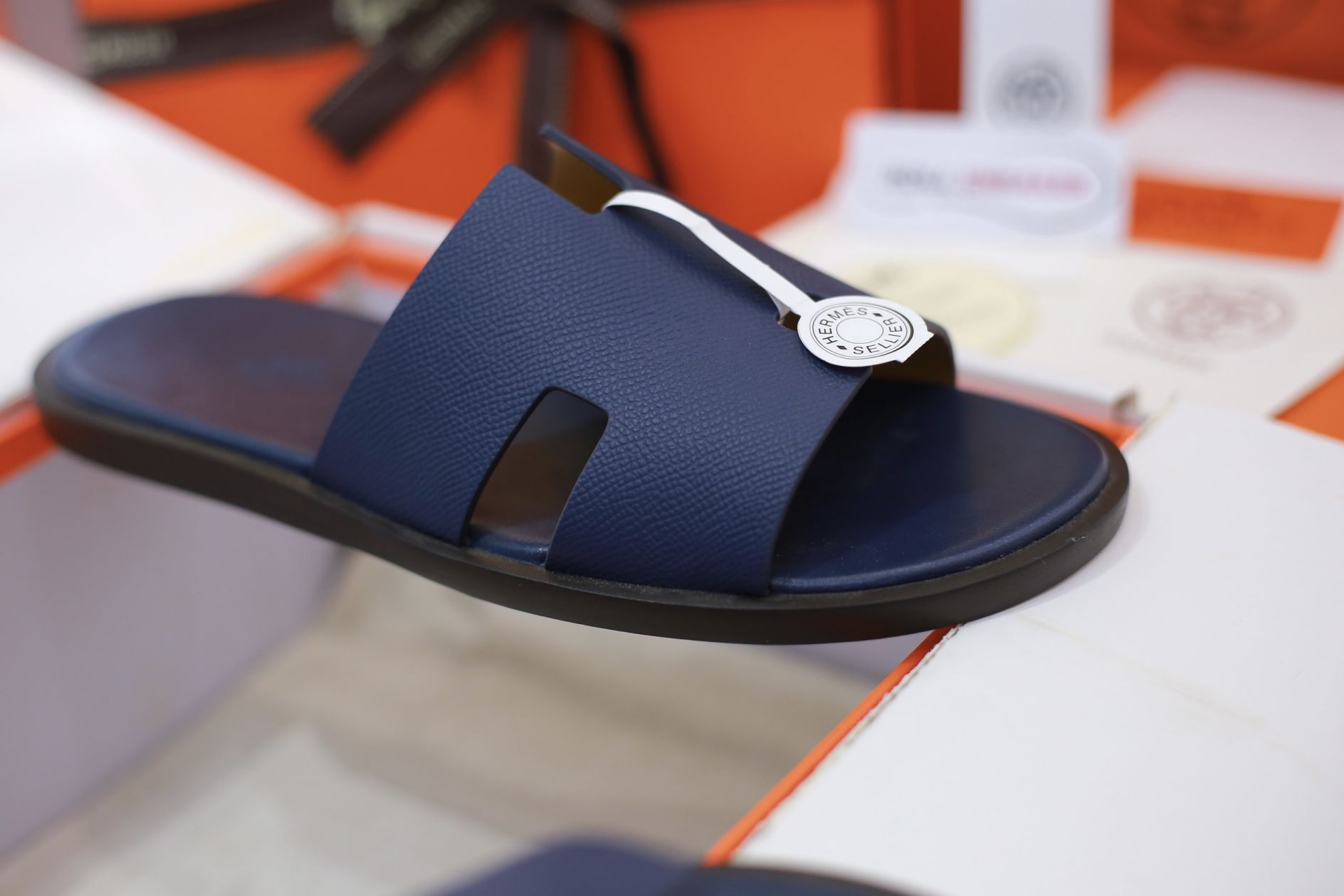 Dép Hermes Izmir da Epsom Xanh Navy Like Auth