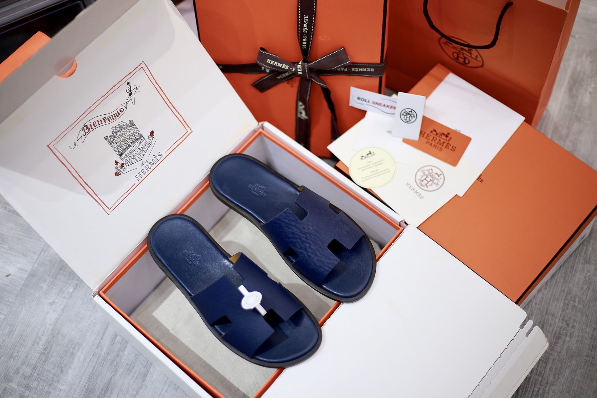Dép Hermes Izmir da Epsom Xanh Navy Like Auth