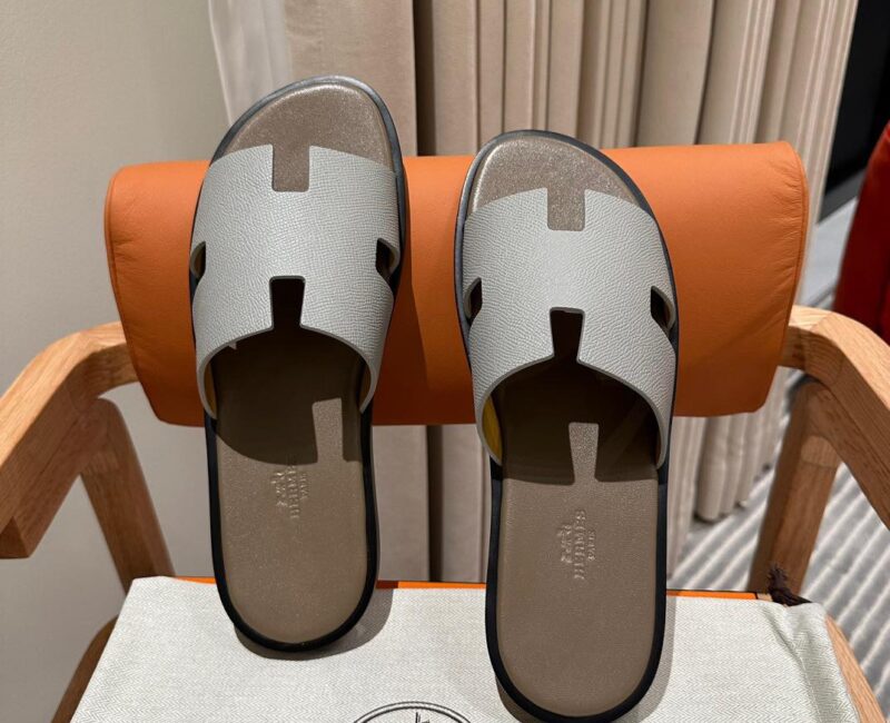 Dép Hermes Izmir Xám da Epsom Đế Lót Nâu Like Auth